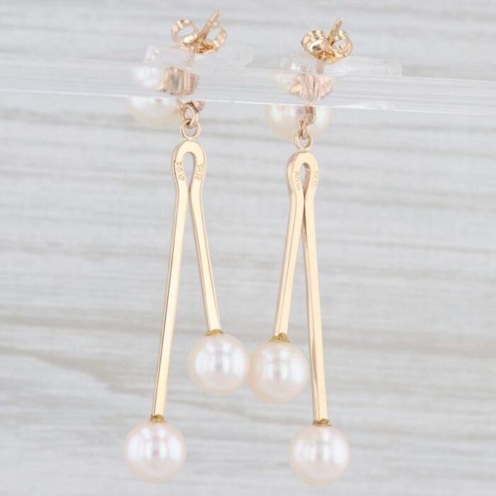 cultured pearl dangle earrings 14k yellow gold drops 2 pieces 7071