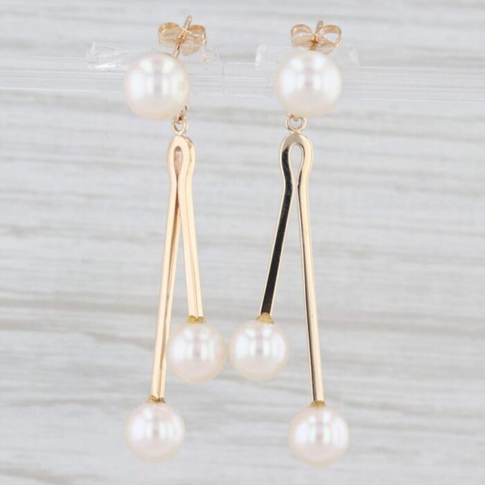 cultured pearl dangle earrings 14k yellow gold drops 2 pieces 9776