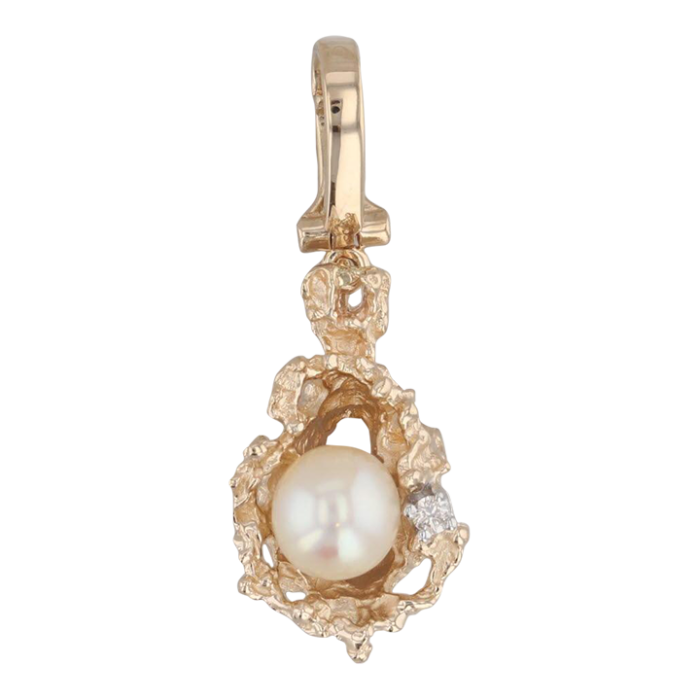 cultured pearl diamond enhancer pendant 14k yellow gold clip bail 5482