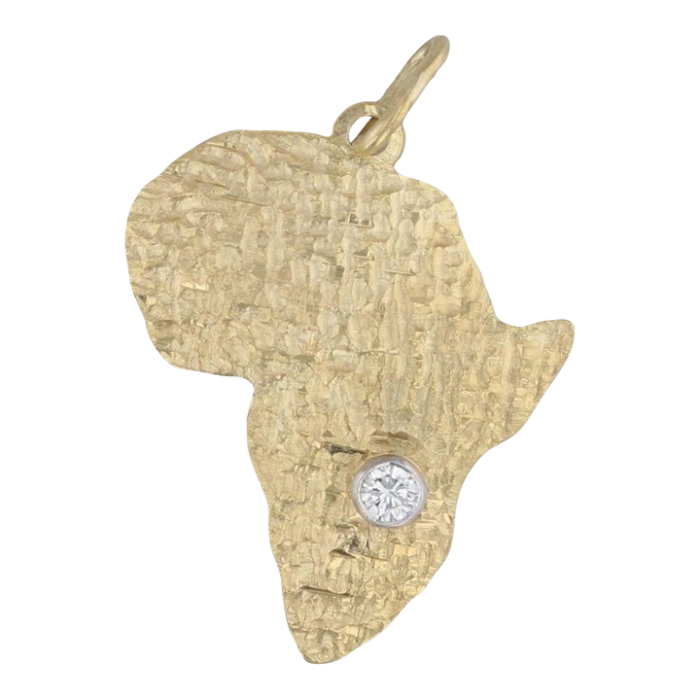 custom made 010ct diamond africa pendant hammered 18k yellow gold 9020