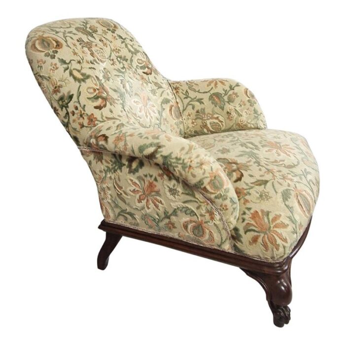 damask fabric armchairs and sofa 1920s set of 3 0626