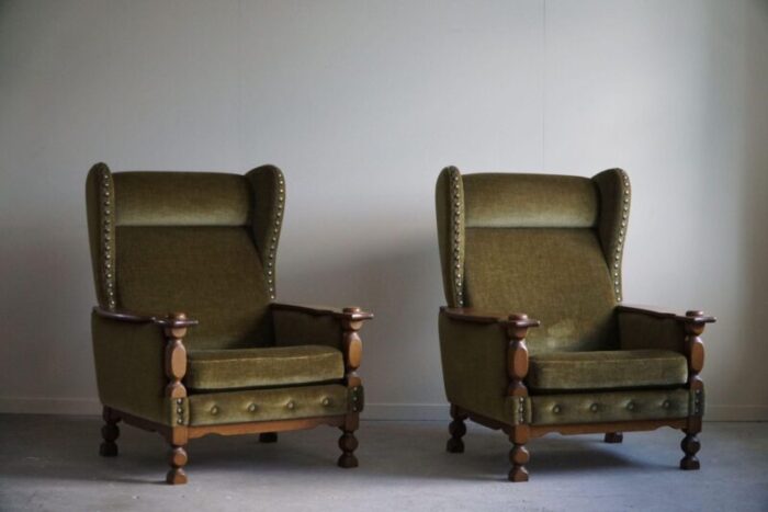 danish highback lounge chairs by henning kjrnulf 1960 set of 2 5676