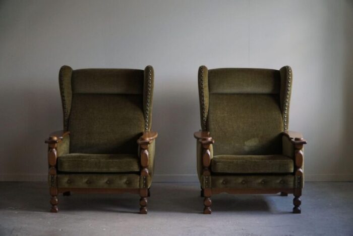 danish highback lounge chairs by henning kjrnulf 1960 set of 2 6162