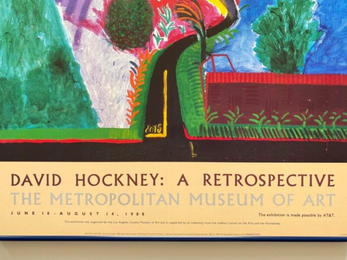 david hockney vintage 1988 lithograph print framed large metropolitan museum of art exhibition poster nichols canyon 1980 2480