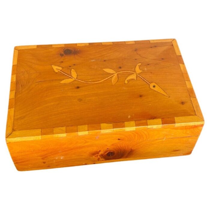 decorative wood jewelry box with geometrical marquetry inlays france 1960s 1