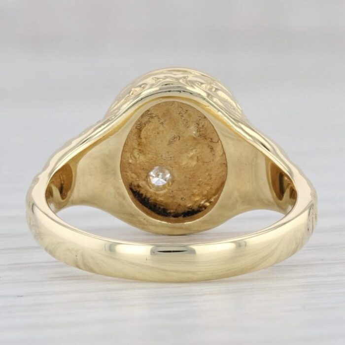 diamond accented engravable signet ring 18k yellow gold size 675 floral vintage 4280