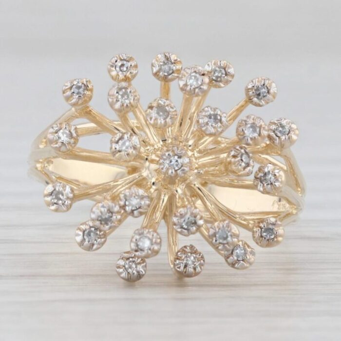 diamond cluster spray ring 14k yellow gold size 925 cocktail 5700