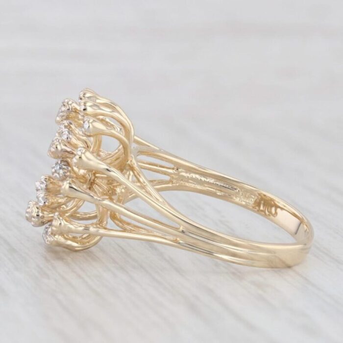 diamond cluster spray ring 14k yellow gold size 925 cocktail 6783