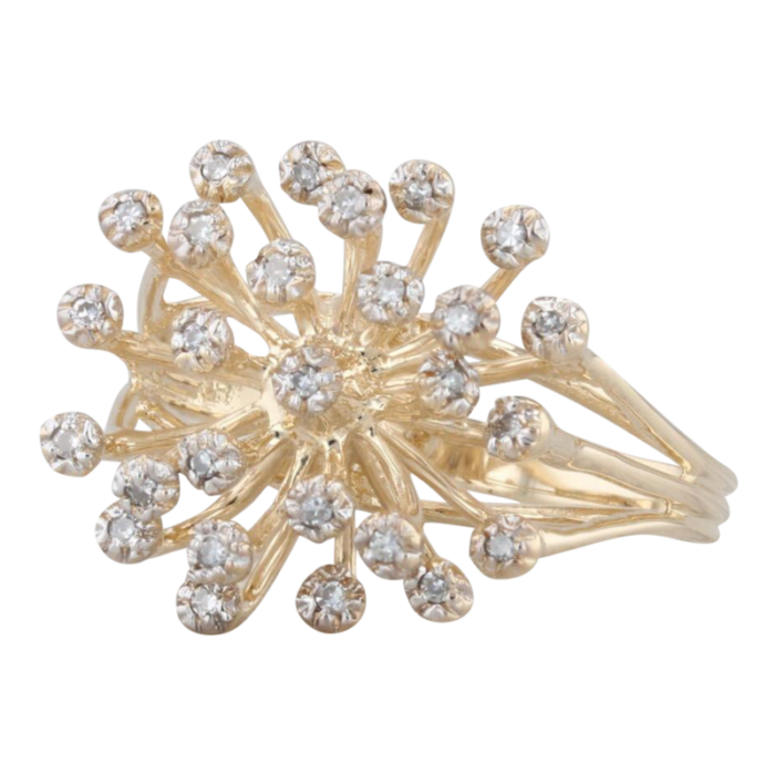 diamond cluster spray ring 14k yellow gold size 925 cocktail 7811