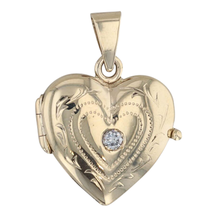 diamond heart photo locket pendant 14k yellow gold engravable 3174