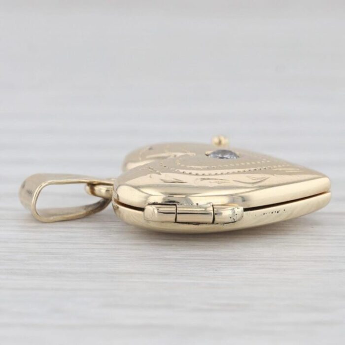 diamond heart photo locket pendant 14k yellow gold engravable 5509