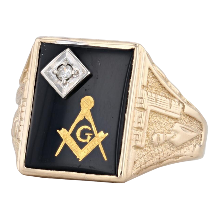 diamond onyx masonic blue lodge signet ring 10k yellow gold size 1175 6156