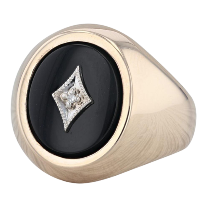 diamond onyx signet ring 10k yellow gold mens vintage size 10 1944