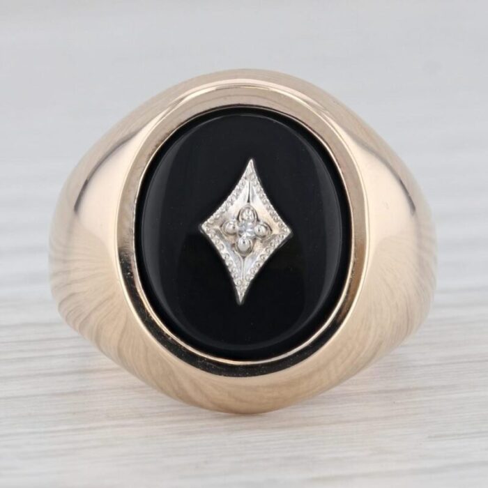 diamond onyx signet ring 10k yellow gold mens vintage size 10 9918