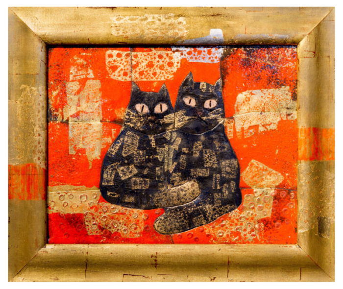 dina dubina cats love enamel and copper 2017 framed 5841