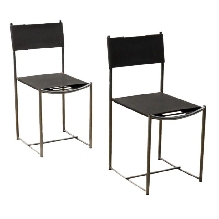 dining chairs in leather and chromed metal from alias italy 1980s set of 2 8473