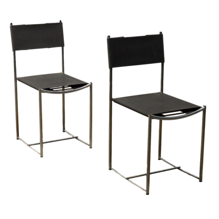 dining chairs in leather and chromed metal from alias italy 1980s set of 2 9233