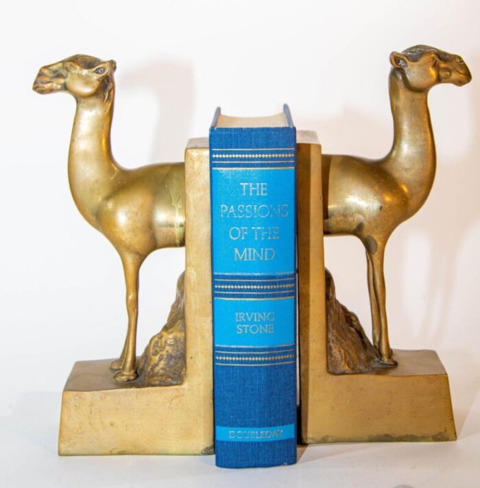 dolbi cashier large brass camel bookends sculpture 1960s 0132