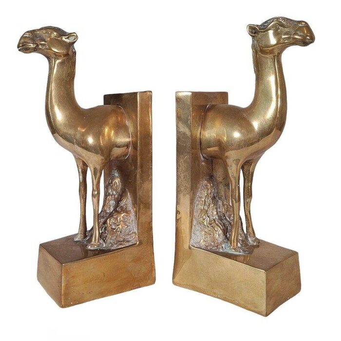 dolbi cashier large brass camel bookends sculpture 1960s 3099