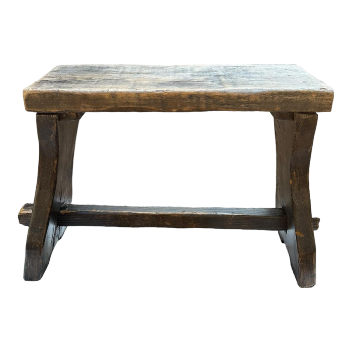 early 20th century antique distressed wood plank bench stool plant stand 1002