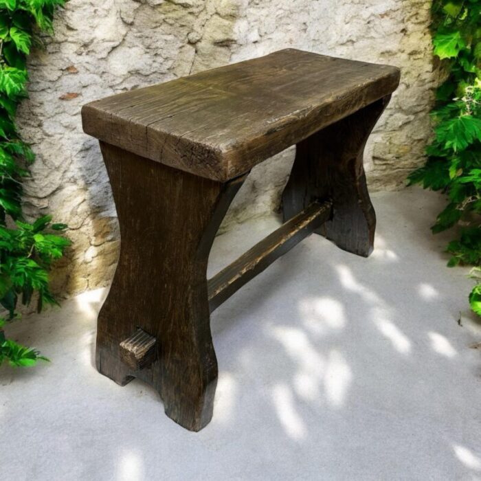 early 20th century antique distressed wood plank bench stool plant stand 7189