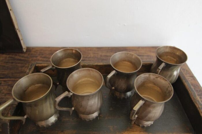 early 20th century silver plated brass mugs 1930s set of 6 2268