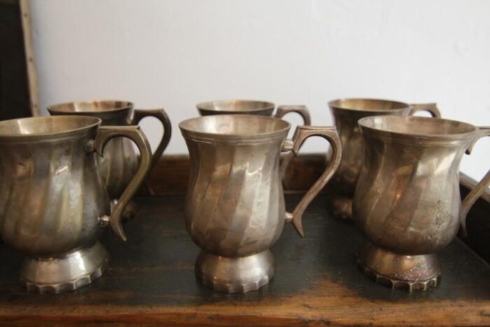 early 20th century silver plated brass mugs 1930s set of 6 4657