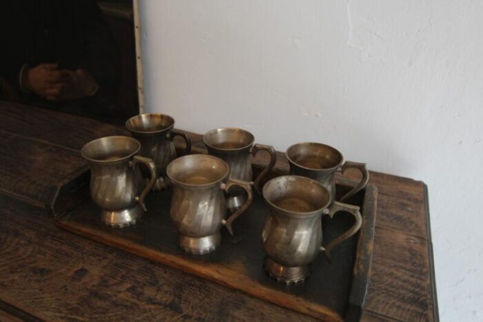 early 20th century silver plated brass mugs 1930s set of 6 5105