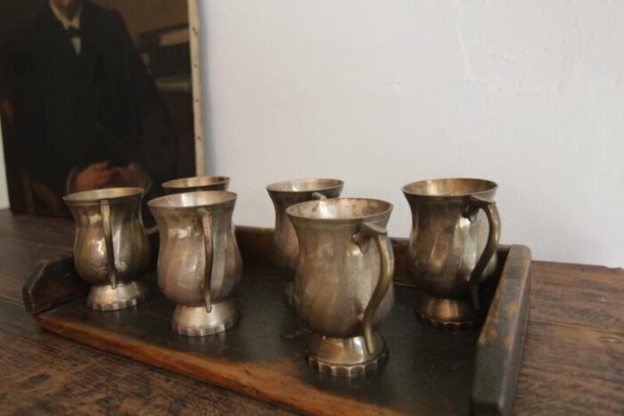 early 20th century silver plated brass mugs 1930s set of 6 7431