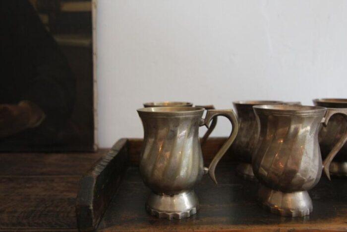 early 20th century silver plated brass mugs 1930s set of 6 8603