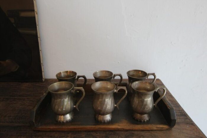 early 20th century silver plated brass mugs 1930s set of 6 8820