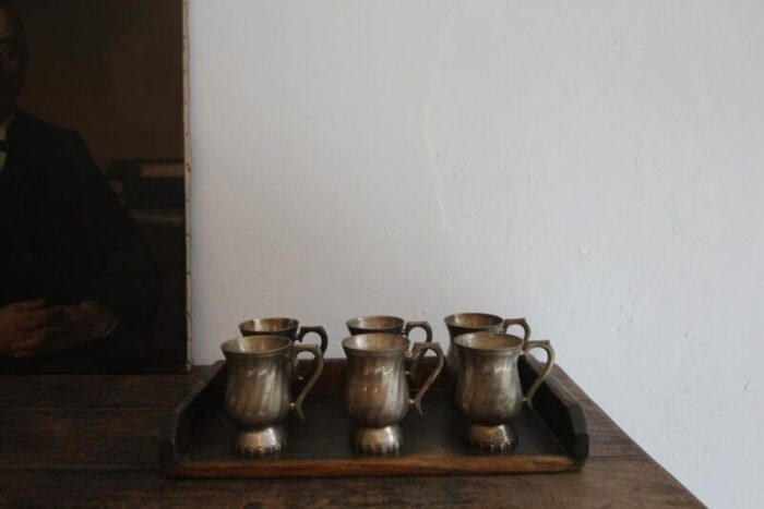 early 20th century silver plated brass mugs 1930s set of 6 9246