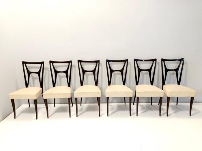 ebonized beech dining chairs with ivory skai upholstery by ico parisi italy 1950s set of 6 2210