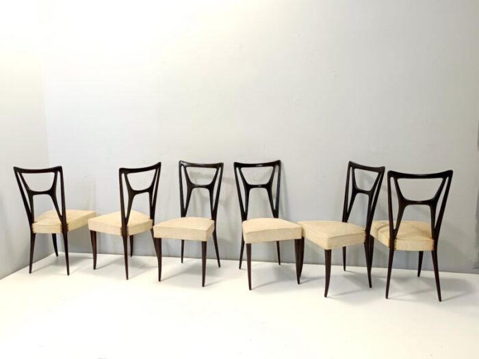 ebonized beech dining chairs with ivory skai upholstery by ico parisi italy 1950s set of 6 5105