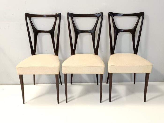 ebonized beech dining chairs with ivory skai upholstery by ico parisi italy 1950s set of 6 8870