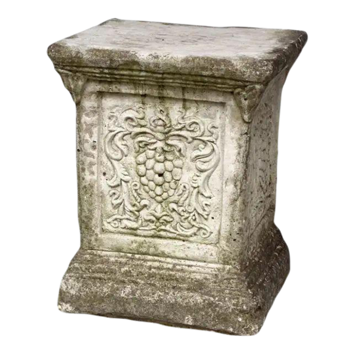 english garden stone pedestal or plinth with grape motif 0861