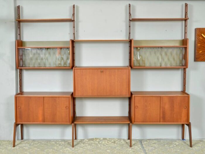 ergo 3 bay teak freestanding modular shelving wall system bar by john texmon for blindheim mobelfabrikk norway 1961 8439