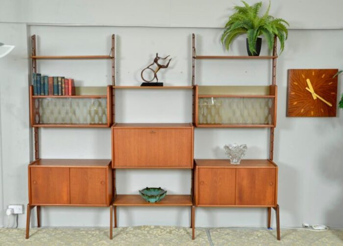 ergo 3 bay teak freestanding modular shelving wall system bar by john texmon for blindheim mobelfabrikk norway 1961 9022