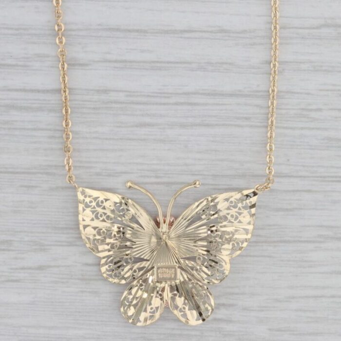 filigree butterfly pendant necklace 14k yellow rose white gold 1675 chain 0945