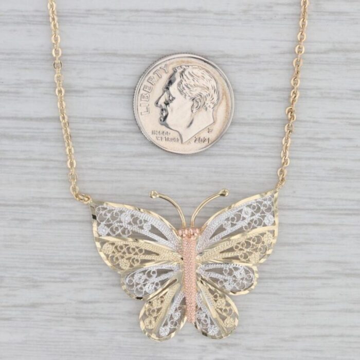 filigree butterfly pendant necklace 14k yellow rose white gold 1675 chain 1506