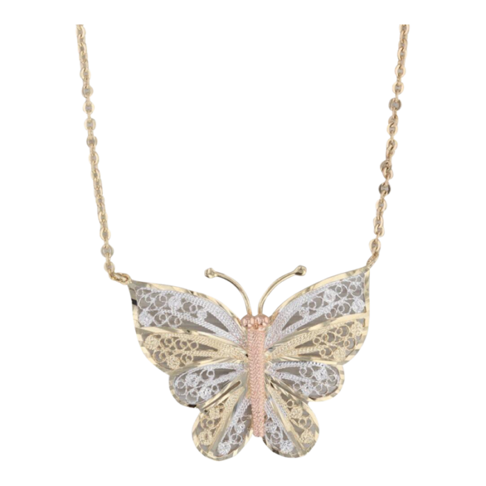 filigree butterfly pendant necklace 14k yellow rose white gold 1675 chain 4235