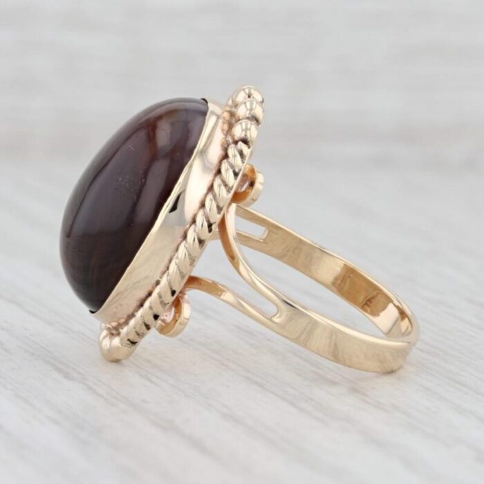 fire agate ring 14k yellow gold size 8 oval cabochon solitaire cocktail 0705