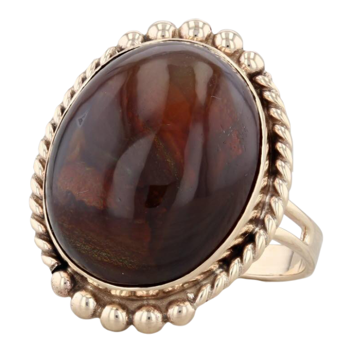 fire agate ring 14k yellow gold size 8 oval cabochon solitaire cocktail 2696