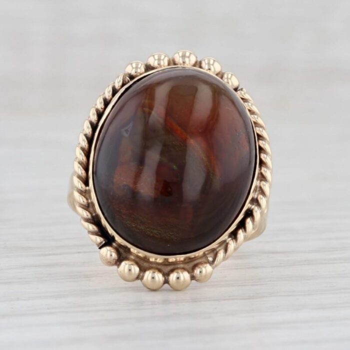 fire agate ring 14k yellow gold size 8 oval cabochon solitaire cocktail 5776