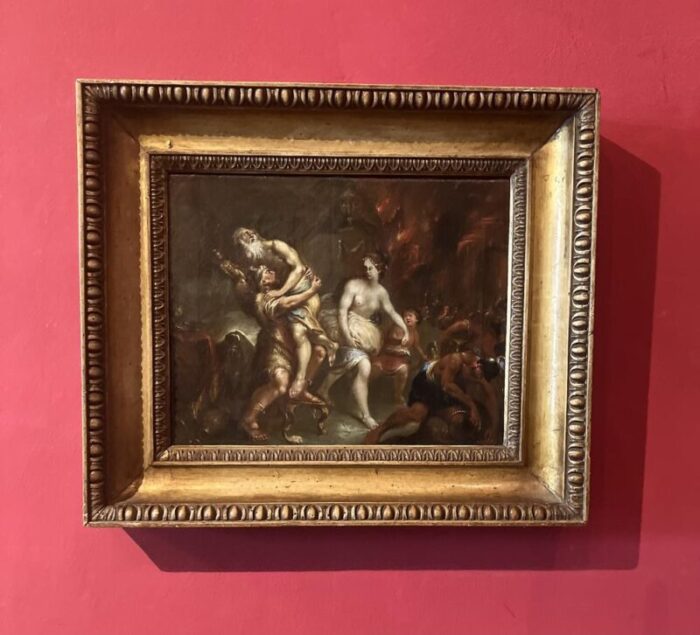 flemish artist aeneas fleeing the burning of troy 17th century oil on canvas framed 9510