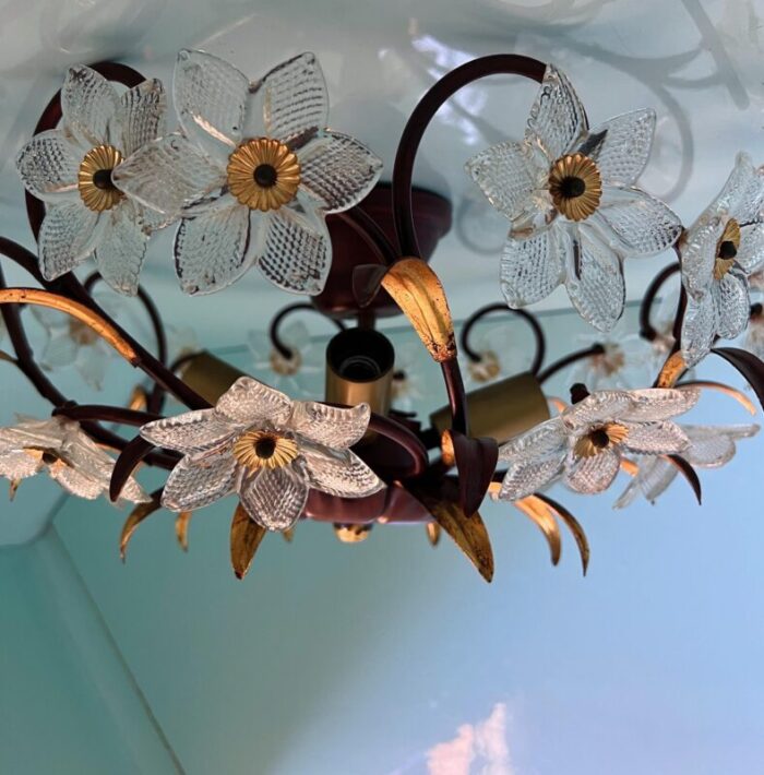 flush mount with murano glass flowers 1960s 4689