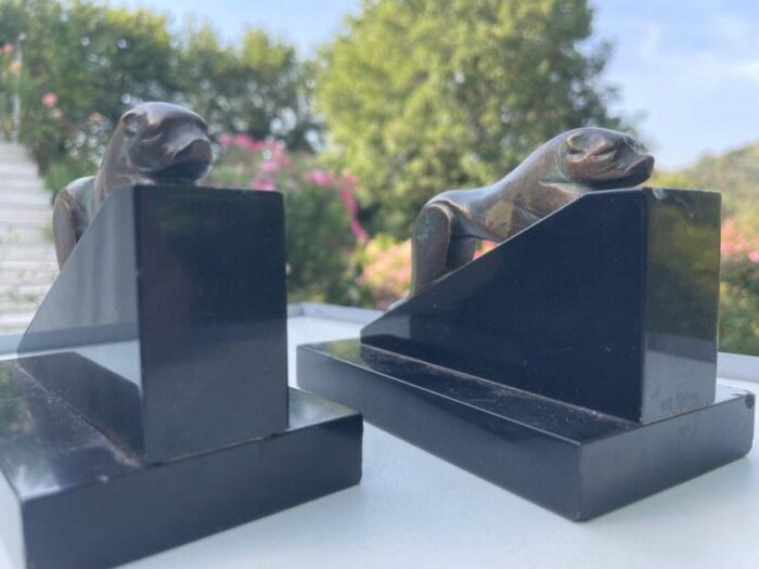 french art deco sea lions bookends in bronze and marble 1940 4