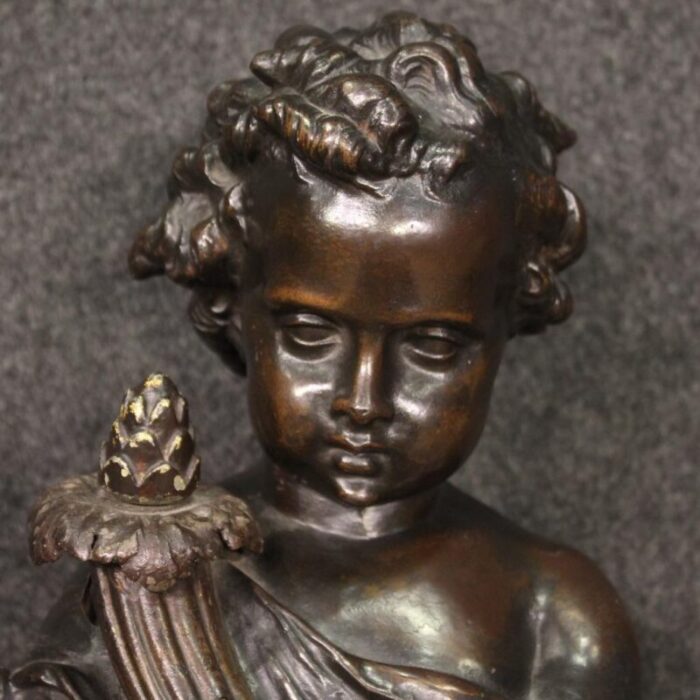 french artist cherub statue early 20th century metal 9044