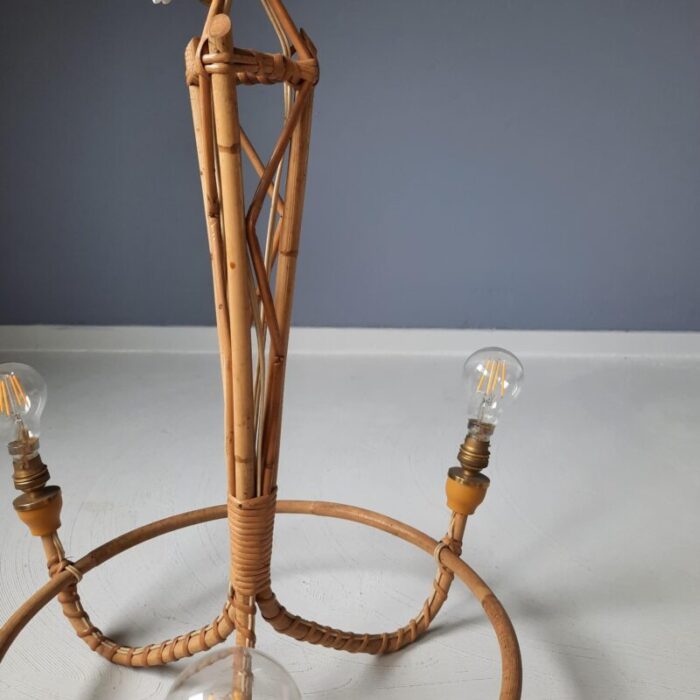 french rattan chandelier with three shades 1950s 1377