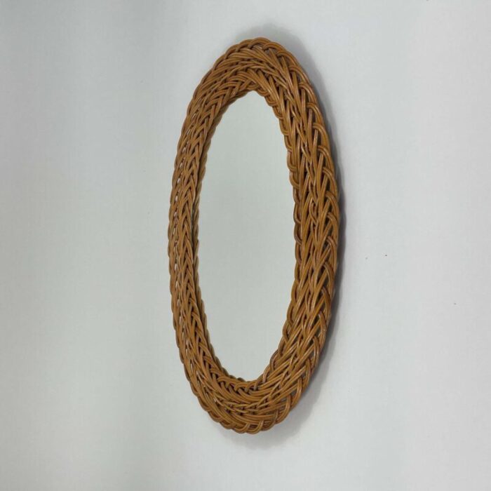 french riviera oval rattan wall mirror france 1960s 6754